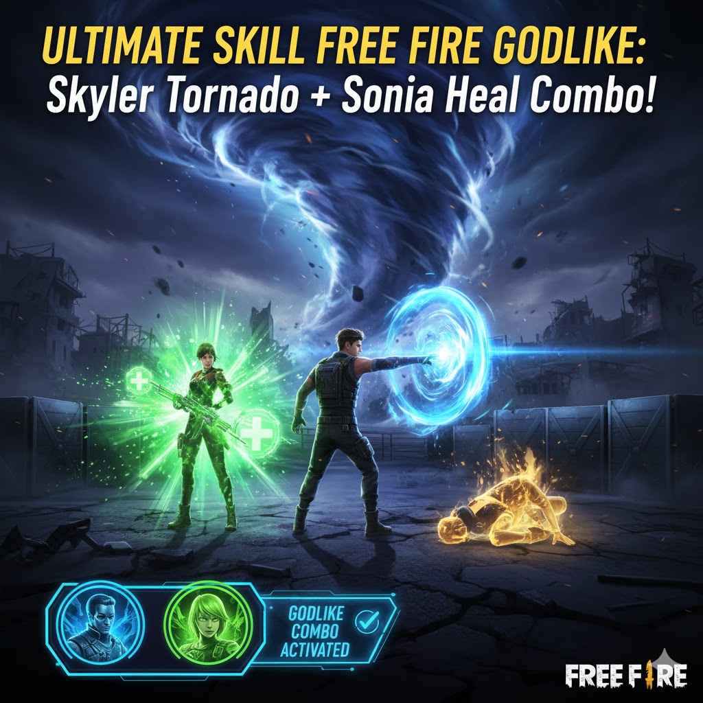 Ultimate Skill Free Fire Godlike: Skyler Tornado + Sonia Heal Combo Booyah Instan!