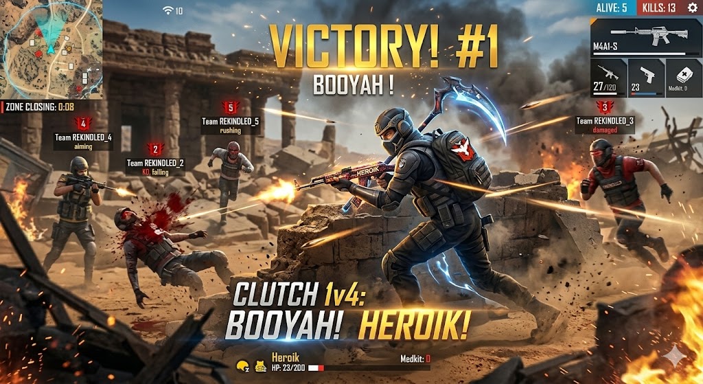 Trik Clutch 1v4 Game Battle Royale: Booyah Heroik!